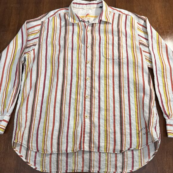 Tommy Bahama Relax Button Up 100% Linen Shirt Men's XL Striped White Red Yellow - Picture 1 of 10
